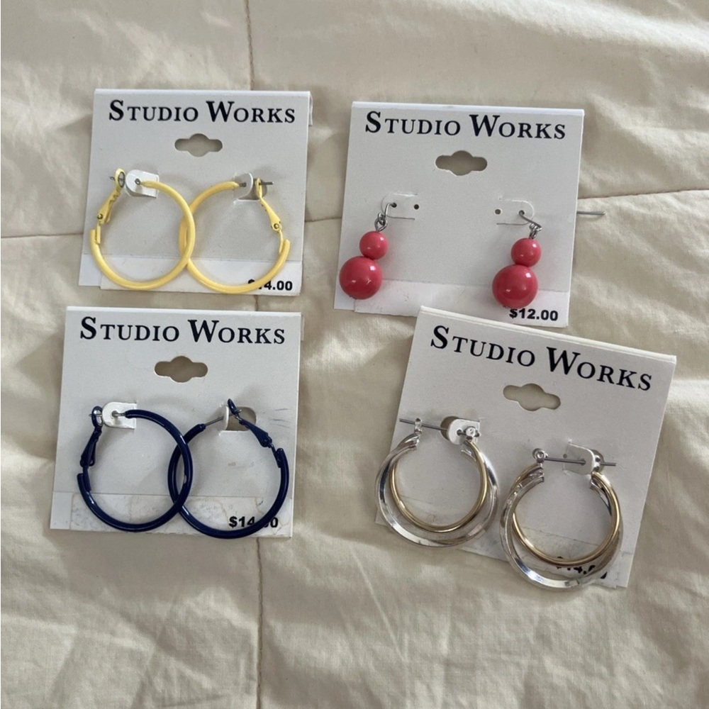 Studio Works Yellow, Pink, Navy & Silver Earrings Set